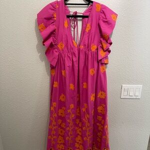 Pink Anthropologie Dress with Orange Accents
